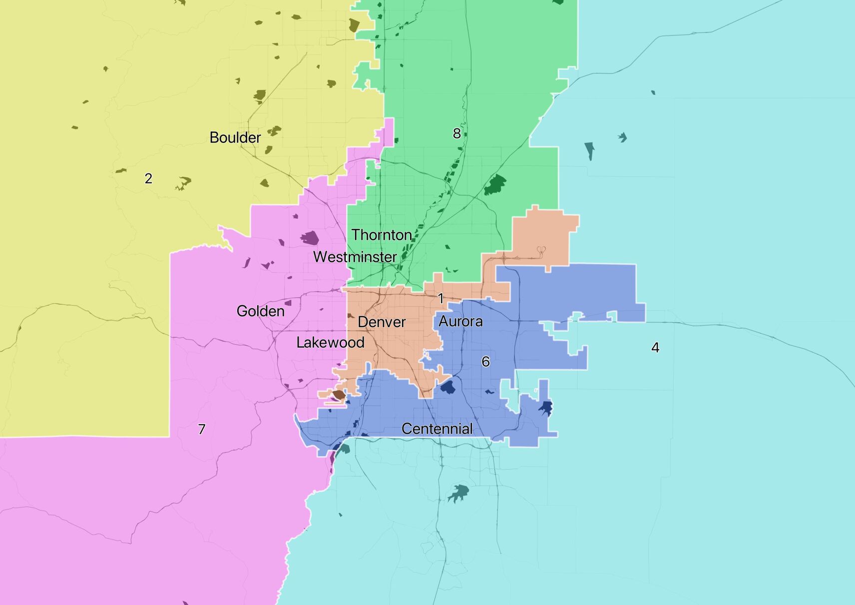 Final adopted congressional redistricting map - Denver area